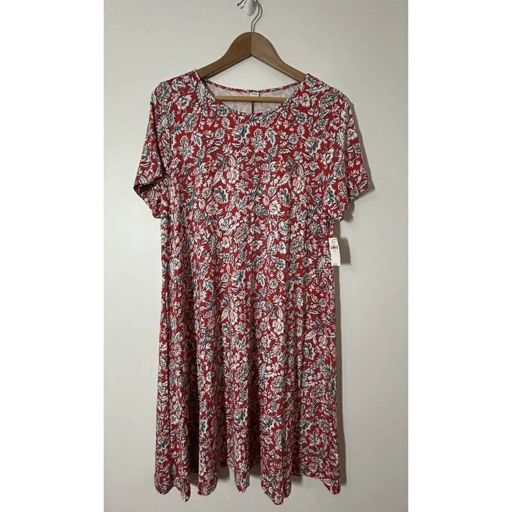 Old Navy Women’s Size XL Red Multi-Color Floral Print Dress Short Sleeve